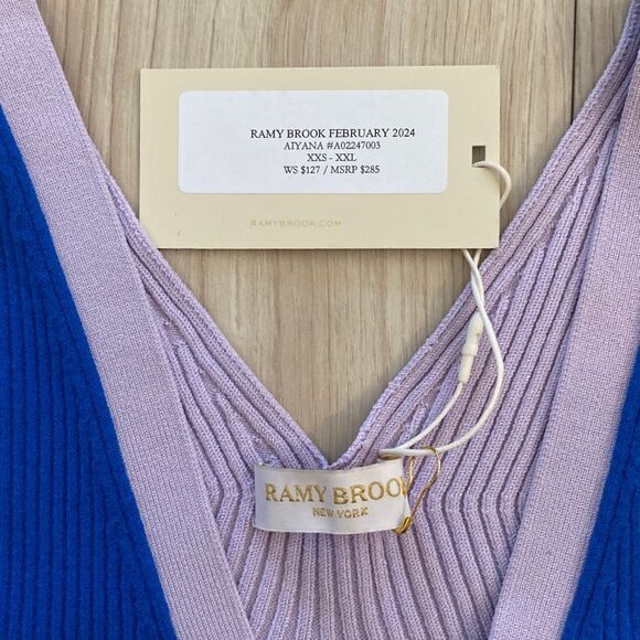 Ramy Brook Aiyana Colorblock Crop Tank Top Sweater XS in sample color cobalt blu - Picture 7 of 11